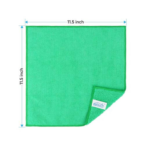 HOMEXCEL Green Microfiber Cleaning Cloth, 12 Pack Premium Microfiber Towels for Cars, Lint Free, Scratch-Free, Highly Absorbent, Reusable Cleaning Rags for Car, Household, Kitchen, Window,11.5