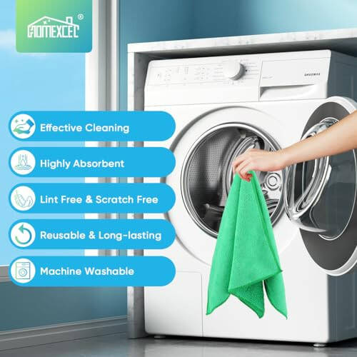 HOMEXCEL Green Microfiber Cleaning Cloth, 12 Pack Premium Microfiber Towels for Cars, Lint Free, Scratch-Free, Highly Absorbent, Reusable Cleaning Rags for Car, Household, Kitchen, Window,11.5