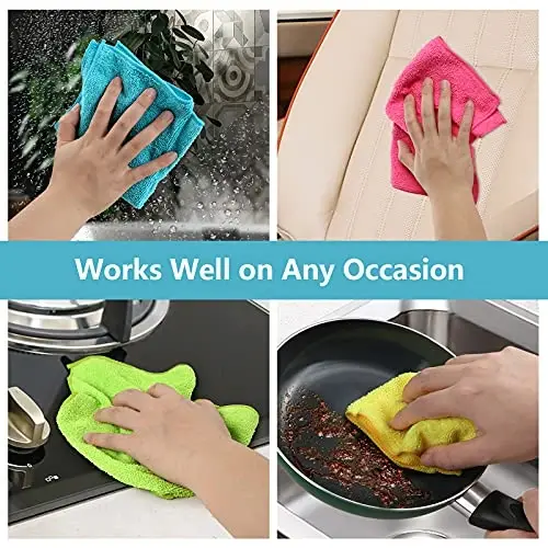 HOMEXCEL Microfiber Cleaning Cloth,12 Pack Cleaning Rags, Cleaning Towels with 4 Color Assorted, 11.5