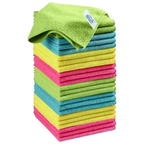 HOMEXCEL Mikrofiber Temizlik Bezi, 24'lü Temizlik Bez Paketi, 4 Renk Seçeneğiyle Temizlik Havluları, 11,5