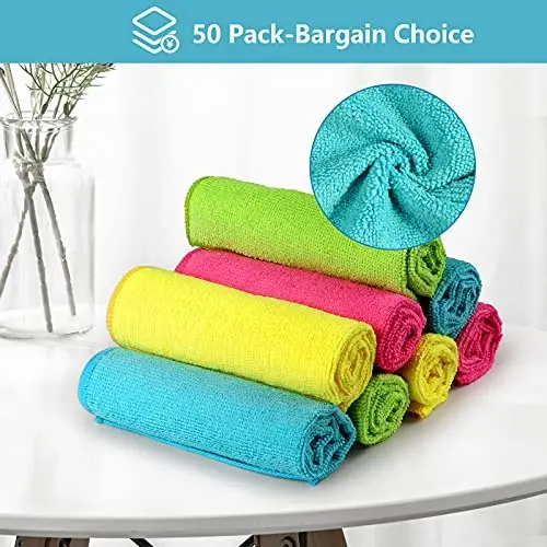 HOMEXCEL Microfiber Cleaning Cloth, 50 Pack Cleaning Rags, Cleaning Towels with 4 Color Assorted, 11.5