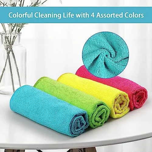 HOMEXCEL Microfiber Cleaning Cloth, 8 Pack Cleaning Rags, Cleaning Towels with 4 Color Assorted, 11.5