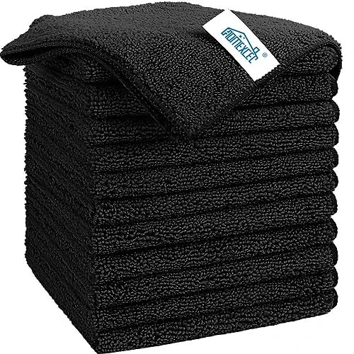 HOMEXCEL Black Microfiber Cleaning Cloth, 12 Pack Premium Microfiber Towels for Cars, Lint Free, Scratch-Free, Highly Absorbent, Reusable Cleaning Rags for Car, Household, Kitchen, Window, 11.5