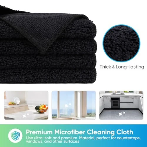 HOMEXCEL Black Microfiber Cleaning Cloth, 12 Pack Premium Microfiber Towels for Cars, Lint Free, Scratch-Free, Highly Absorbent, Reusable Cleaning Rags for Car, Household, Kitchen, Window, 11.5