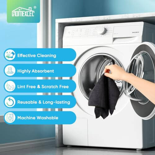 HOMEXCEL Black Microfiber Cleaning Cloth, 12 Pack Premium Microfiber Towels for Cars, Lint Free, Scratch-Free, Highly Absorbent, Reusable Cleaning Rags for Car, Household, Kitchen, Window, 11.5