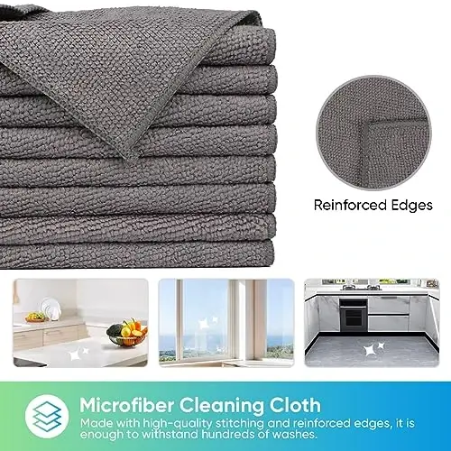 HOMEXCEL Mikrofiber Tozalash Matolari, Oshxona uchun 24 ta Tozalash Sochiqlari, Tuksiz, Chizishsiz, Yuqori Changni Yutish va Qayta Foydalanish mumkin bo'lgan Uy, Deraza va Shisha, Avtomobillar uchun Tozalash Latta, 11,5 X11,5 dyuym, Kulrang. - 1
