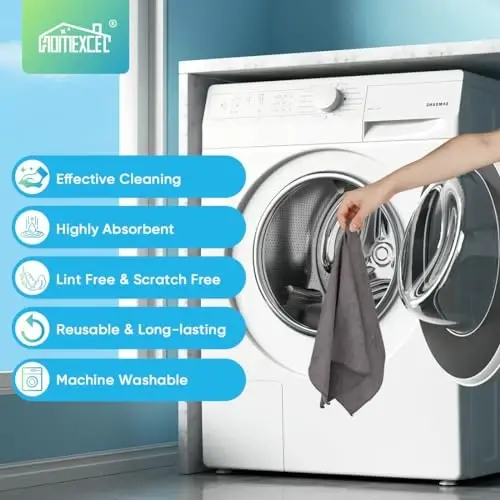 HOMEXCEL Mikrofiber Tozalash Matolari, Oshxona uchun 24 ta Tozalash Sochiqlari, Tuksiz, Chizishsiz, Yuqori Changni Yutish va Qayta Foydalanish mumkin bo'lgan Uy, Deraza va Shisha, Avtomobillar uchun Tozalash Latta, 11,5 X11,5 dyuym, Kulrang. - 5