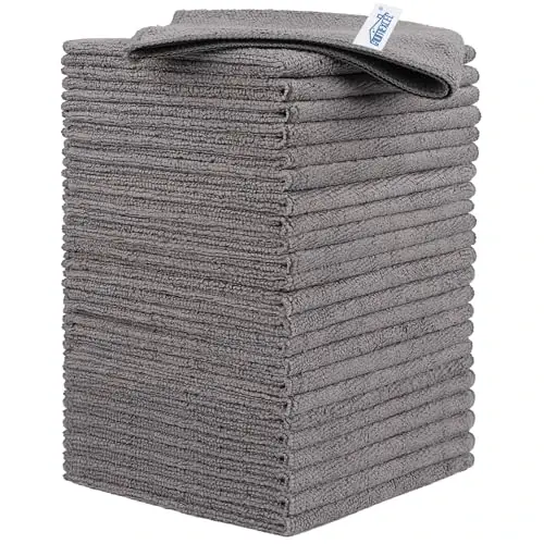 HOMEXCEL Mikrofiber Tozalash Matolari, Oshxona uchun 24 ta Tozalash Sochiqlari, Tuksiz, Chizishsiz, Yuqori Changni Yutish va Qayta Foydalanish mumkin bo'lgan Uy, Deraza va Shisha, Avtomobillar uchun Tozalash Latta, 11,5 X11,5 dyuym, Kulrang. - 7