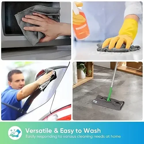 HOMEXCEL Mikrofiber Tozalash Matolari, Oshxona uchun 24 ta Tozalash Sochiqlari, Tuksiz, Chizishsiz, Yuqori Changni Yutish va Qayta Foydalanish mumkin bo'lgan Uy, Deraza va Shisha, Avtomobillar uchun Tozalash Latta, 11,5 X11,5 dyuym, Kulrang. - 4