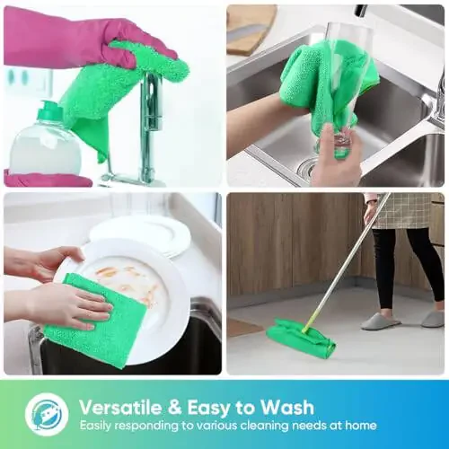 HOMEXCEL Mikrofiber Tozalash Matosi, 12 Dona Yashil Premium Mikrofiber Avtomobil Sochiqlari, Tuksiz, Chizishsiz, Yuqori Changni Yutuvchi, Qayta Ishlatiladigan Tozalash Latasi Avtomobil, Uy, Oshxona Uchun, 11,5