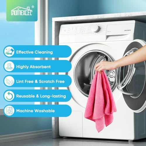 HOMEXCEL Микрофибра Тозалаш Матоси 12 дона, Пушти Рангли Премиум Микрофибра Сўртгичлар Автомобиллар учун, Тўк тўкилмайдиган, Чизилмайдиган, Юқори Сўрувчи, Қайта Ишлатиладиган Тозалаш Латрлари Автомобил, Уй, Ошхона учун, 11.5