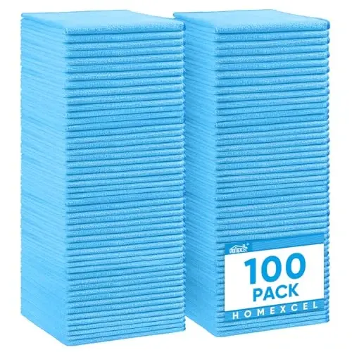 HOMEXCEL Moviy Mikrofiber Tozalash Mato, Oshxona uchun 100 Paketli Tozalash Sochiglari, tuklarsiz, chizishsiz, yuqori darajada singdiruvchi va uy, deraza va stakan, mashinalar uchun qayta ishlatiladigan tozalash latta, 11,5 X11,5 dyuym 