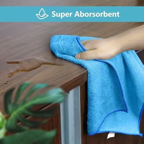 HOMEXCEL Moviy Mikrofiber Tozalash Mato, Oshxona uchun 100 Paketli Tozalash Sochiglari, tuklarsiz, chizishsiz, yuqori darajada singdiruvchi va uy, deraza va stakan, mashinalar uchun qayta ishlatiladigan tozalash latta, 11,5 X11,5 dyuym - 3