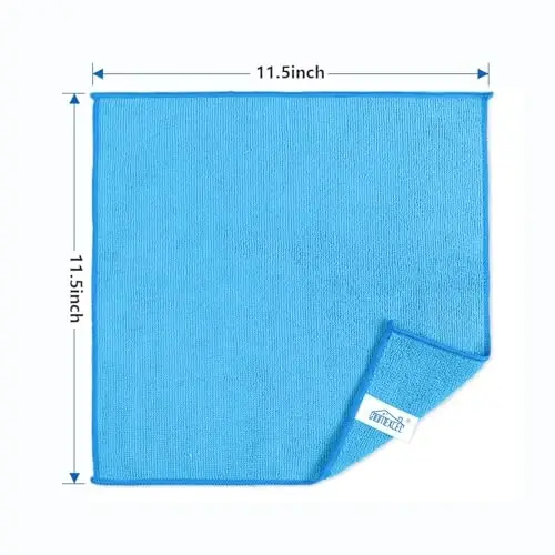 HOMEXCEL Moviy Mikrofiber Tozalash Mato, Oshxona uchun 100 Paketli Tozalash Sochiglari, tuklarsiz, chizishsiz, yuqori darajada singdiruvchi va uy, deraza va stakan, mashinalar uchun qayta ishlatiladigan tozalash latta, 11,5 X11,5 dyuym - 7