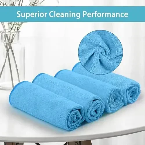 HOMEXCEL Moviy Mikrofiber Tozalash Mato, Oshxona uchun 100 Paketli Tozalash Sochiglari, tuklarsiz, chizishsiz, yuqori darajada singdiruvchi va uy, deraza va stakan, mashinalar uchun qayta ishlatiladigan tozalash latta, 11,5 X11,5 dyuym - HOMEXCEL (1)