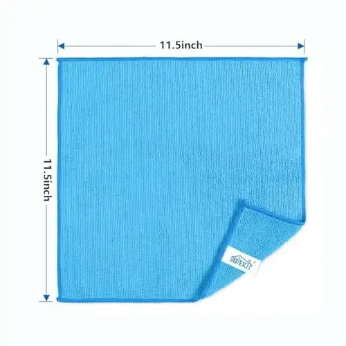 HOMEXCEL Moviy Mikrofiber Tozalash Mato, Oshxona uchun 100 Paketli Tozalash Sochiglari, tuklarsiz, chizishsiz, yuqori darajada singdiruvchi va uy, deraza va stakan, mashinalar uchun qayta ishlatiladigan tozalash latta, 11,5 X11,5 dyuym - 7