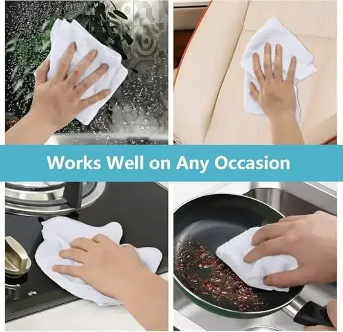 HOMEXCEL Oq Microfiber Tozalash Mato, Oshxona uchun 100 dona Tozalash Sochigi, Tuksiz, Tirnalishsiz, Yuqori Darajada Absorbsiyali va Uy, Oyna va Shisha, Avtomobillar uchun Qayta Ishlatiladigan Tozalash Latta, 11.5 X11.5 dyuym - 5