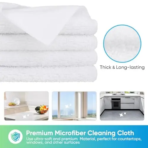 HOMEXCEL Oq Mikrofiber Tozalash Mato, 12 dona Premium Mikrofiber Sochiqlar Avtomobillar uchun, tuklarsiz, chizishsiz, yuqori absorbent, qayta ishlatiladigan tozalash latta Avtomobil, Uy xo'jaligi, Oshxona, Oyna, 11.5