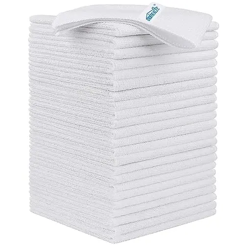 HOMEXCEL Oq Mikrofiber Tozalash Mato, Oshxona uchun 24 Paket Tozalash Sochigi, Tuksiz, Chizilmaydigan, Yuqori Absorbsiyalovchi va Uy, Oyna va Shisha, Mashinalar uchun Qayta Foydalanishga Yaroqli Tozalash Latta, 11,5 X11,5 dyuym 