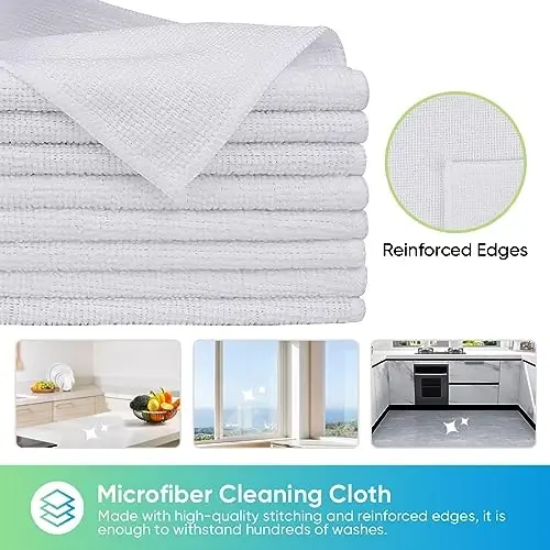 HOMEXCEL Oq Mikrofiber Tozalash Mato, Oshxona uchun 24 Paket Tozalash Sochigi, Tuksiz, Chizilmaydigan, Yuqori Absorbsiyalovchi va Uy, Oyna va Shisha, Mashinalar uchun Qayta Foydalanishga Yaroqli Tozalash Latta, 11,5 X11,5 dyuym - HOMEXCEL (1)
