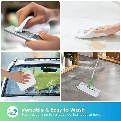 HOMEXCEL Oq Mikrofiber Tozalash Mato, Oshxona uchun 24 Paket Tozalash Sochigi, Tuksiz, Chizilmaydigan, Yuqori Absorbsiyalovchi va Uy, Oyna va Shisha, Mashinalar uchun Qayta Foydalanishga Yaroqli Tozalash Latta, 11,5 X11,5 dyuym - 5