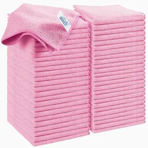 HOMEXCEL Pink Microfiber Cleaning Cloth, 50 Pack Cleaning Towels for Kitchen, Lint Free, Scratch-Free, Highly Absorbent, and Reusable Cleaning Rags for House, Window and Glass, Cars, 11.5 X11.5 inch - 1