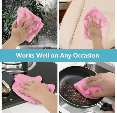 HOMEXCEL Pink Microfiber Cleaning Cloth, 50 Pack Cleaning Towels for Kitchen, Lint Free, Scratch-Free, Highly Absorbent, and Reusable Cleaning Rags for House, Window and Glass, Cars, 11.5 X11.5 inch - 5