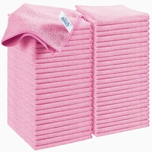 HOMEXCEL Pink Microfiber Tozalash Mato, 50 Pachka Oshxona uchun Tozalash Sochiqlari, Tuklarsiz, Tirnash Xususiyatisiz, Yuqori Darajada Singdiruvchi va Uy, Oyna va Shisha, Mashinalar uchun Qayta Foydalanish Mumkin Tozalash Latta, 11.5 X11.5 dyuym 