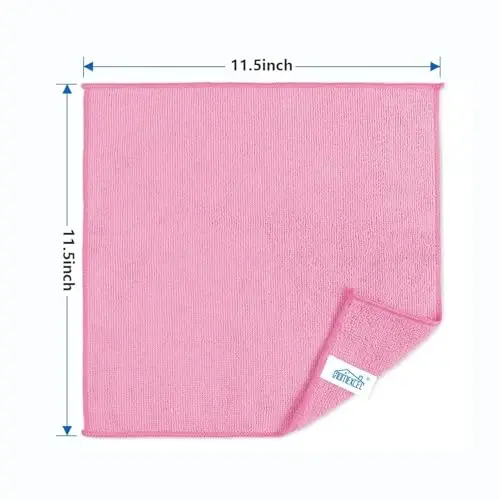 HOMEXCEL Pink Microfiber Tozalash Mato, 50 Pachka Oshxona uchun Tozalash Sochiqlari, Tuklarsiz, Tirnash Xususiyatisiz, Yuqori Darajada Singdiruvchi va Uy, Oyna va Shisha, Mashinalar uchun Qayta Foydalanish Mumkin Tozalash Latta, 11.5 X11.5 dyuym - 7