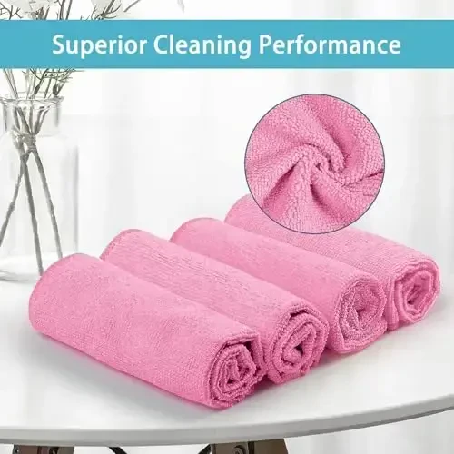 HOMEXCEL Pink Microfiber Tozalash Mato, 50 Pachka Oshxona uchun Tozalash Sochiqlari, Tuklarsiz, Tirnash Xususiyatisiz, Yuqori Darajada Singdiruvchi va Uy, Oyna va Shisha, Mashinalar uchun Qayta Foydalanish Mumkin Tozalash Latta, 11.5 X11.5 dyuym - 2