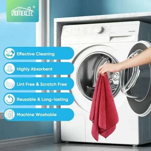 HOMEXCEL Qizil Mikrofiber Tozalash Mato, 12 dona Avtomobillar uchun Premium Mikrofiber Sochiqlar, tuklarsiz, tirnalishsiz, yuqori absorbent, avtomobil, uy xo'jaligi, oshxona, deraza uchun qayta ishlatiladigan tozalash lattalari, 11,5