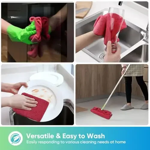 HOMEXCEL Qizil Mikrofiber Tozalash Mato, 12 dona Avtomobillar uchun Premium Mikrofiber Sochiqlar, tuklarsiz, tirnalishsiz, yuqori absorbent, avtomobil, uy xo'jaligi, oshxona, deraza uchun qayta ishlatiladigan tozalash lattalari, 11,5