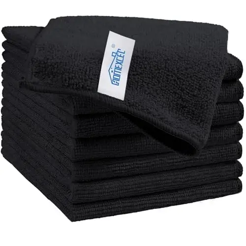 HOMEXCEL Qora Mikrofiber Tozalash Mato, Oshxona uchun 8 Paketli Tozalash Sochigi, Tuklarsiz, Chizilmaydigan, Juda Ko'p So'ruvchi va Uy, Oyna va Shisha, Mashinalar uchun Qayta Ishlatiladigan Tozalash Latta, 11.5 X11.5 dyuym - 1