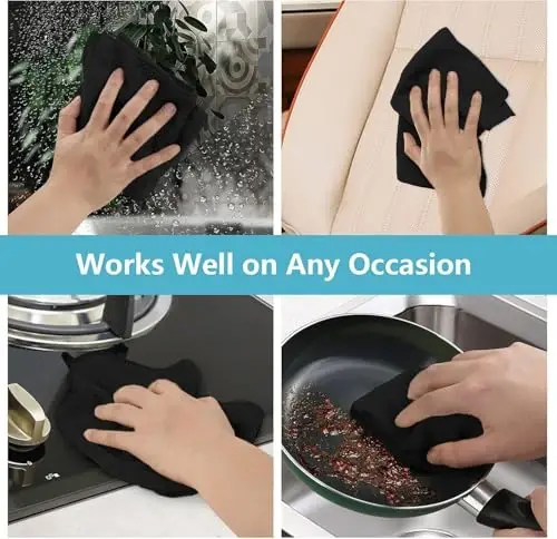 HOMEXCEL Black Microfiber Cleaning Cloth, 50 Pack Cleaning Towels for Kitchen, Lint Free, Scratch-Free, Highly Absorbent, and Reusable Cleaning Rags for House, Window and Glass, Cars, 11.5 X11.5 inch - 5