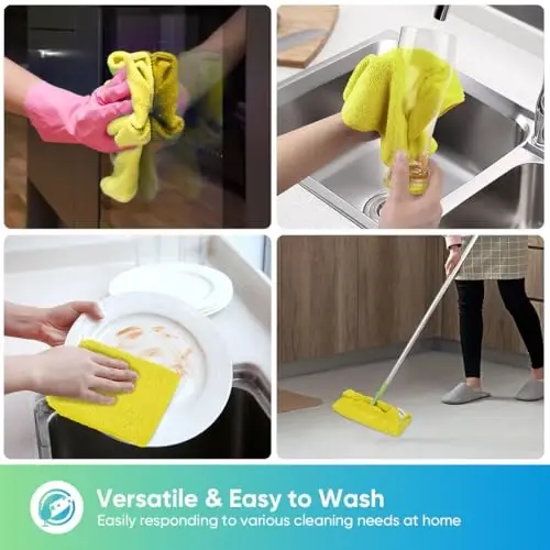 HOMEXCEL Yellow Microfiber Cleaning Cloth, 24 Pack Premium Microfiber Towels for Cars, Lint Free, Highly Absorbent, Reusable Cleaning Rags for Car, Household, Kitchen, Window, 11.5