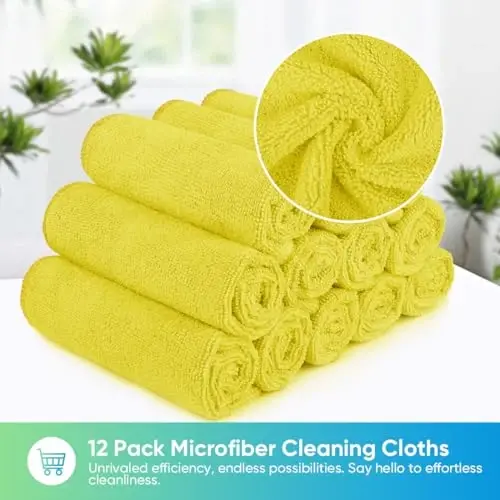 HOMEXCEL Yellow Microfiber Cleaning Cloth, 24 Pack Premium Microfiber Towels for Cars, Lint Free, Highly Absorbent, Reusable Cleaning Rags for Car, Household, Kitchen, Window, 11.5