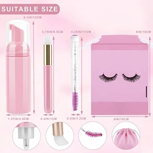 homicozy 40 Pcs Lash Shampoo Bottle Brushes Set, 10 Pcs Lash Shampoo Brushes, 10 Pcs Lash Brushes Tubes, 10 Pcs Eyelash Shampoo Dispensers, 10 Pcs Lash Aftercare Bag for Clients, Women,Girls (Pink) - Modazone (1)