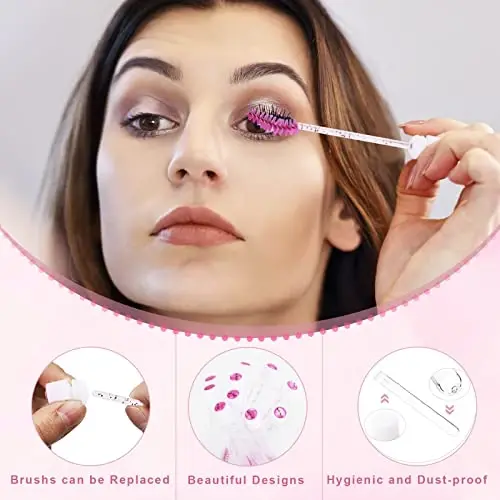 homicozy 40 Pcs Lash Shampoo Bottle Brushes Set, 10 Pcs Lash Shampoo Brushes, 10 Pcs Lash Brushes Tubes, 10 Pcs Eyelash Shampoo Dispensers, 10 Pcs Lash Aftercare Bag for Clients, Women,Girls (Pink) - 3