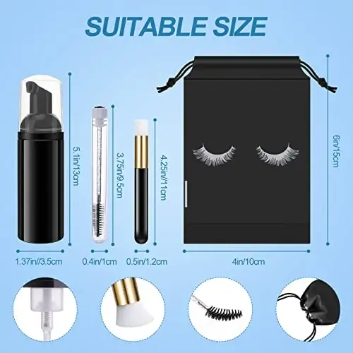 Homicozy 40 dona kirpik shampuni shisha cho'tka to'plami, 10 dona kirpik shampuni cho'tkasi, 10 dona kirpik cho'tkasi naychasi, 10 dona kirpik shampuni dispenser, 10 dona kirpik keyingi parvarish sumkasi mijozlar, ayollar, qizlar uchun (qora) - 2