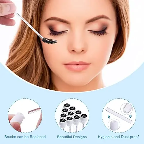 Homicozy 40 Pcs Lash Shampoo Bottle Brushes & Dispensers Set - 10 Pcs Lash Brushes, Tubes & Aftercare Bag for Clients, Women, Girls (Black) - 4