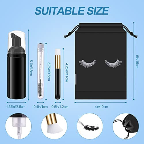 Homicozy 40 Pcs Lash Shampoo Bottle Brushes Set, 10 Pcs Lash Shampoo Brushes, 10 Pcs Lash Brushes Tubes, 10 Pcs Eyelash Shampoo Dispensers, 10 Pcs Lash Aftercare Bag for Clients, Women, Girls (Black) - 2