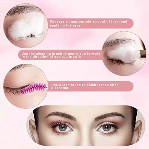 homicozy 40 Pcs Lash Shampoo Bottle Brushes Set, 10 Pcs Lash Shampoo Brushes, 10 Pcs Lash Brushes Tubes, 10 Pcs Eyelash Shampoo Dispensers, 10 Pcs Lash Aftercare Bag for Clients, Women,Girls (Pink) - 5
