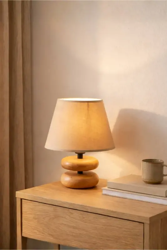Homing Moji Tabiiy Yog'och Dizayni Lampa Ko'lagi / Mato - 1