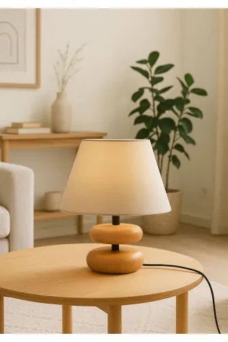 Homing Moji Tabiiy Yog'och Dizayni Lampa Ko'lagi / Mato - 1