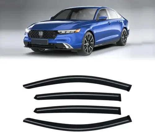 Honda Accord 2023-2026 için Yağmur Kalkanı, Dış Kanal Cam Vizör Siperliği Havalandırma Deflektörü Gölge Rüzgar Koyu Duman 2024 23 24 25, Bantlı Dış Montaj, 4 Adet 