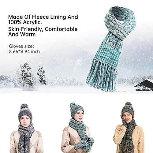 Honesserry Winter Warm Beanie Hat Scarf and Touchscreen Gloves Set for Womens Skull Caps Neck Scarves with Fleece Lined - 5