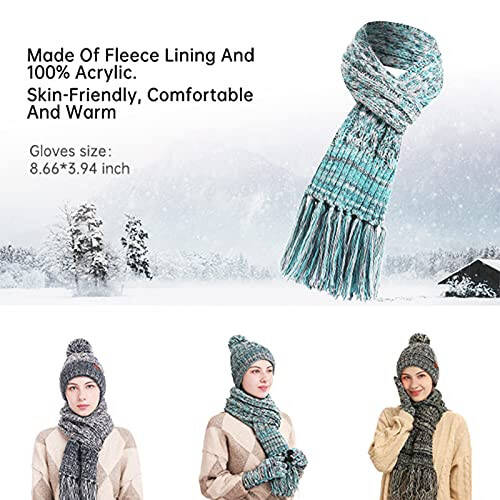 Honesserry Winter Warm Beanie Hat Scarf and Touchscreen Gloves Set for Womens Skull Caps Neck Scarves with Fleece Lined - 5