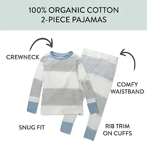 HonestBaby 2-Piece Pajamas Sleepwear Pjs 100% Organic Cotton for Baby, Toddler, Kids, Boy - 2