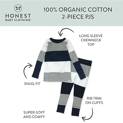 HonestBaby 2 qismli pajama uyqu kiyimlari Pjs 100% organik paxta chaqaloq, yosh bola, bolalar, o'g'il bola uchun - 3