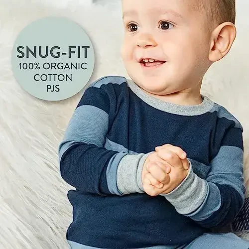 HonestBaby 2 qismli pijamalar Bolalar uchun uyqu kiyimlari Pjs 100% organik paxta, chaqaloq, kichkintoy, bolalar, o'g'il bola - 5